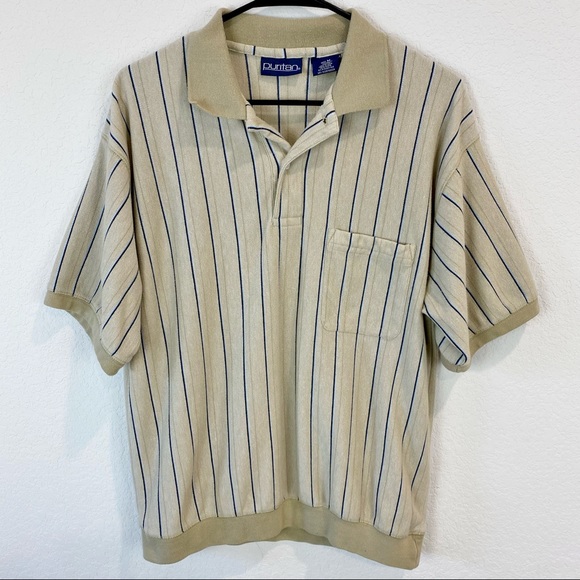90'S Vintage Puritan V-neck Striped T-shirt, Men's XL cotton Blue type light blue Vintage Second Hand